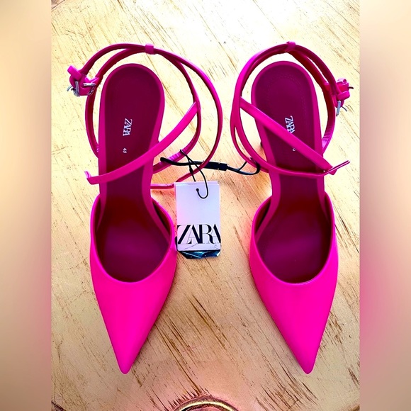 NWT Zara designed pink shoes with ankle strap with matching handbag . - Picture 2 of 13